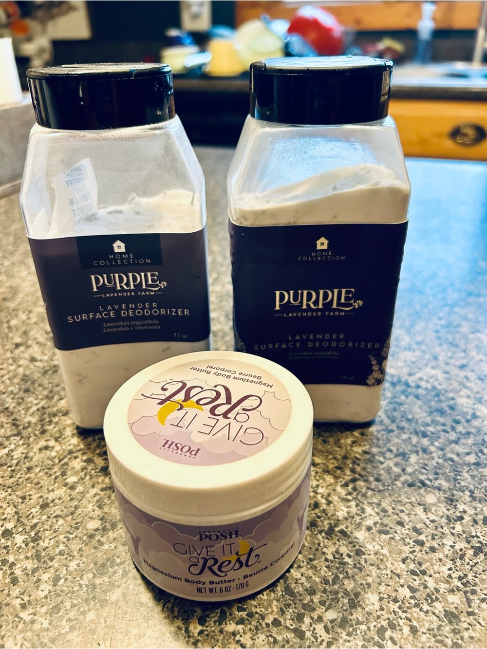 2 lavender carpet deodorizer & unopened Perfectly Posh magnesium body butter